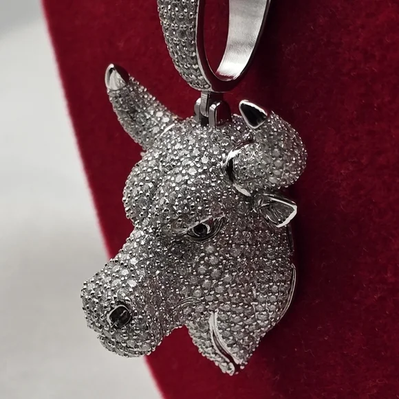 Sterling Silver 925 Moissanite Iced Bull Pendant